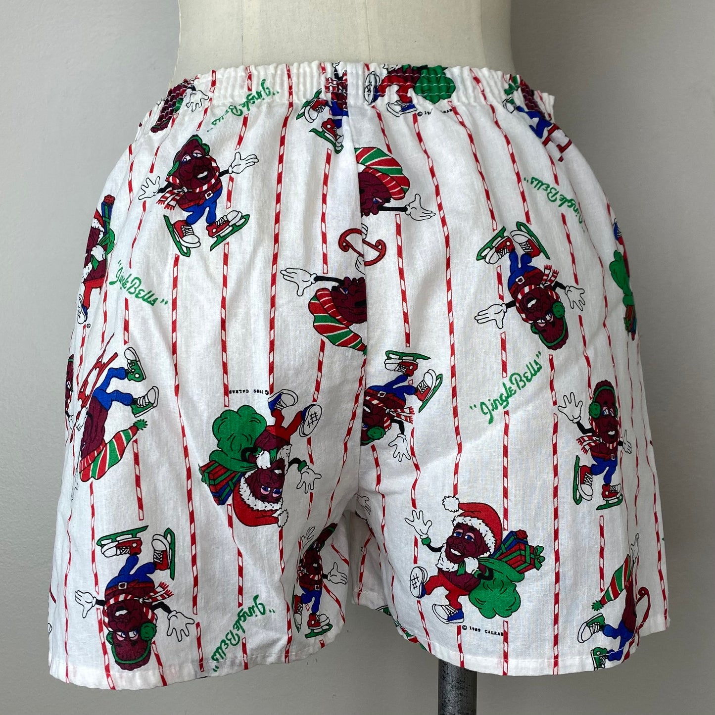 1980s California Raisins Christmas Boxer Shorts, Size Small, Jingle Bells