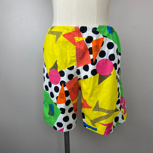 1980s Surfline Jams Shorts, Bright Geometric Print, Size Medium