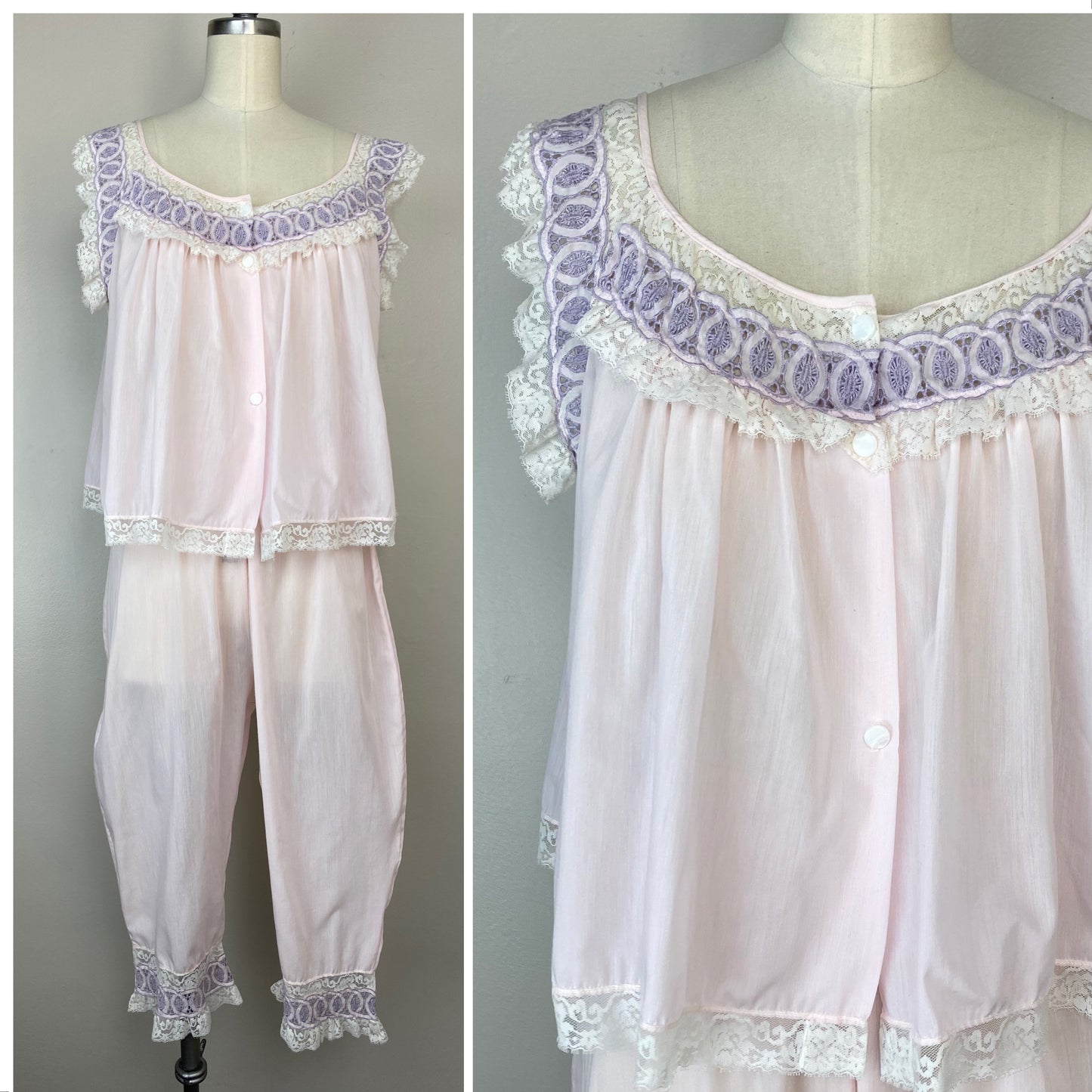 1950s Pastel Pink Pajama Set, Fantasy Lingerie, Size S/M