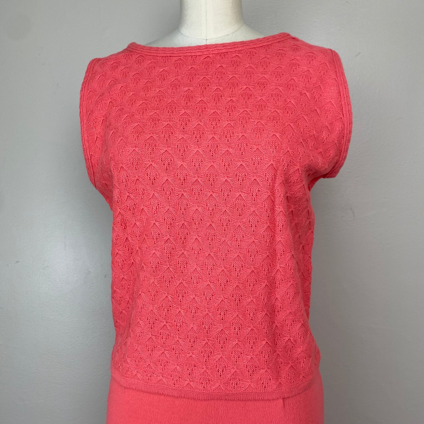 1960s Sweater Knit Set, Size XS/Small, Coral Pink Top and Skirt