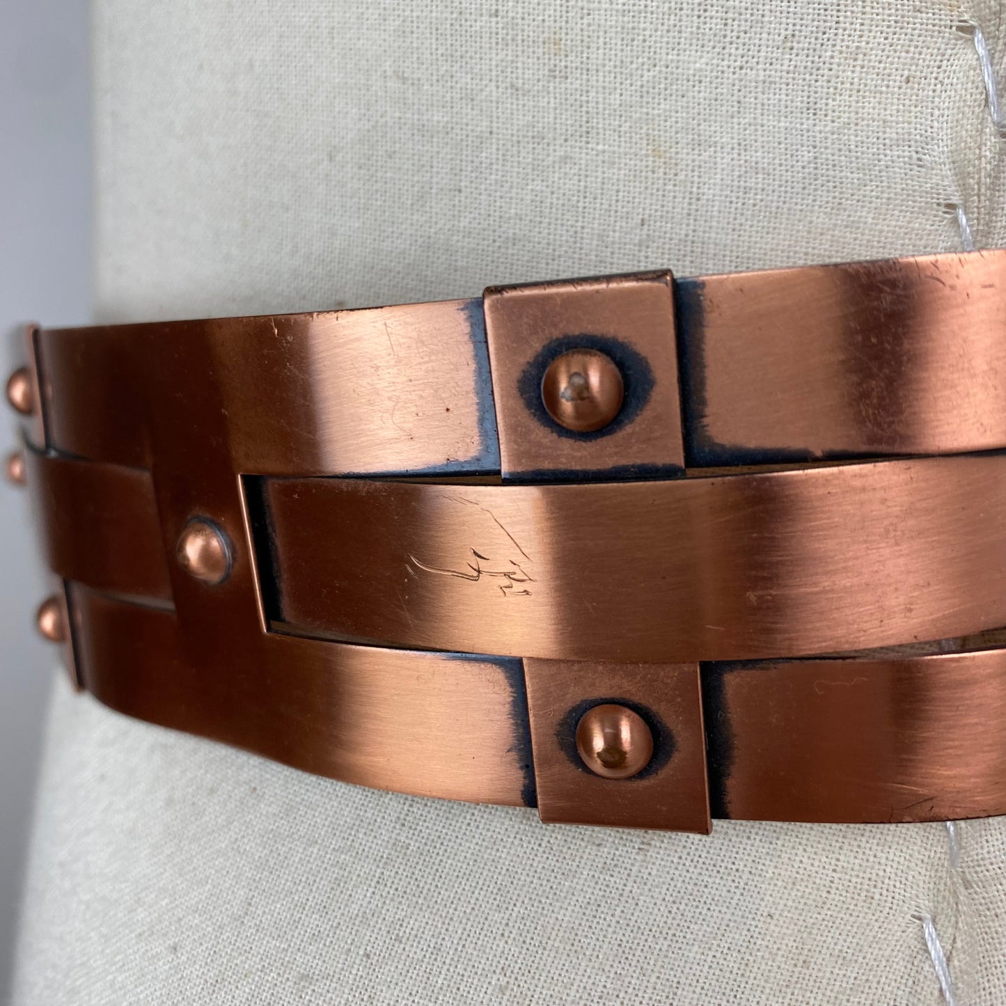 1950s Renoir Copper Belt, Size Small, Basket-weave with Chain, Signed