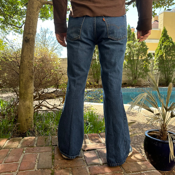 1980s Levi's Bell Bottom Jeans, 684 Orange Tab Blue Denim, 34x32.5