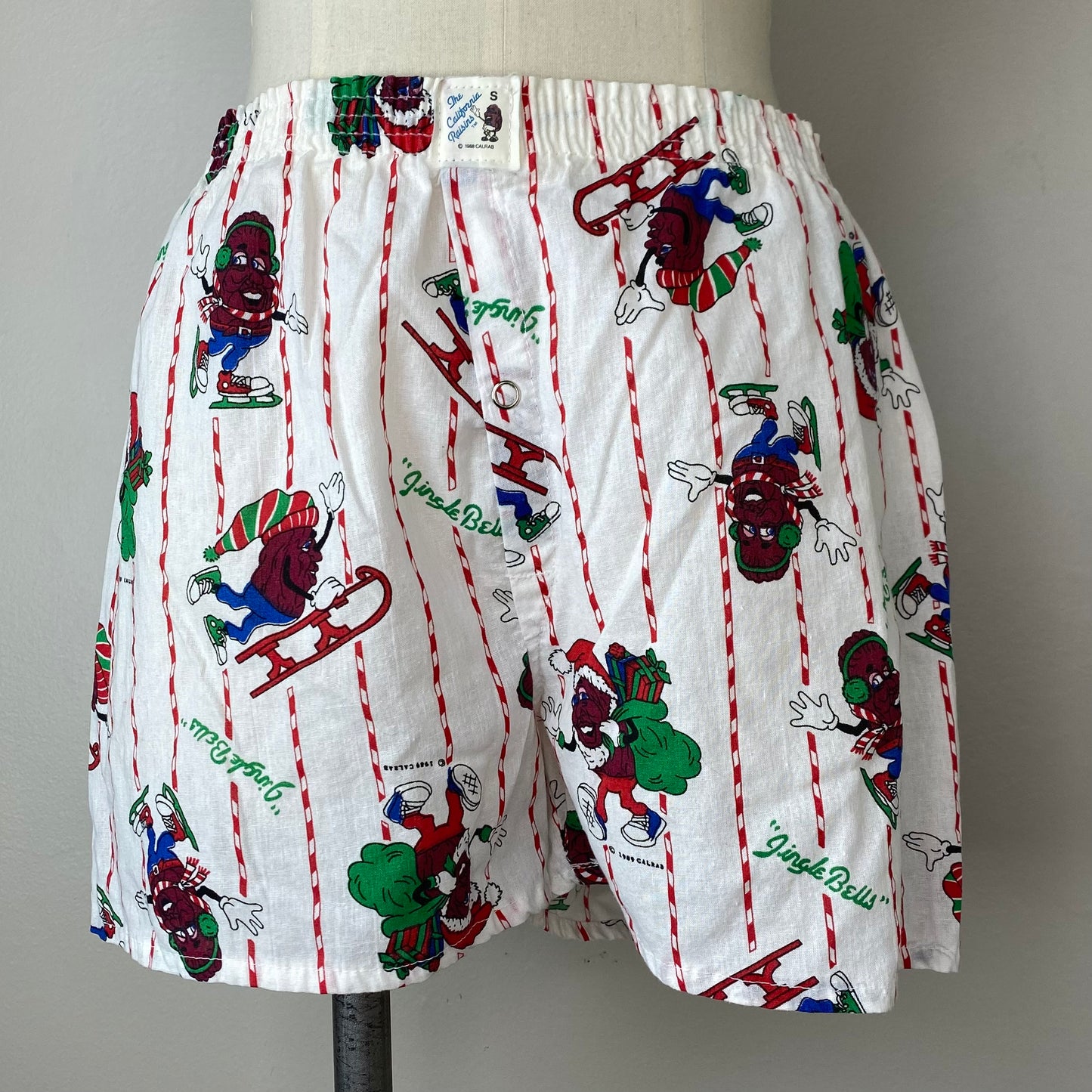 1980s California Raisins Christmas Boxer Shorts, Size Small, Jingle Bells