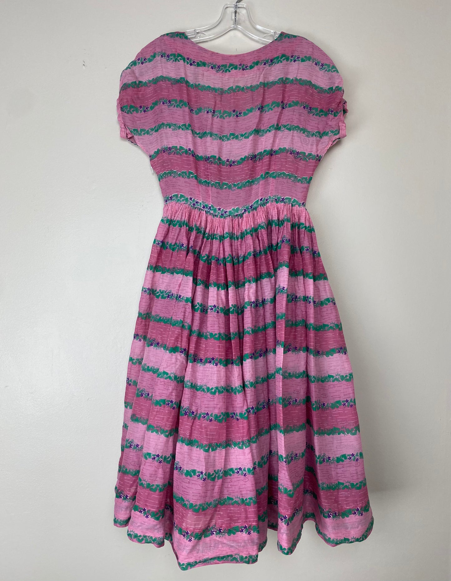 1950s Sheer Floral Stripe Dress, Heart Vine, Size XS/S