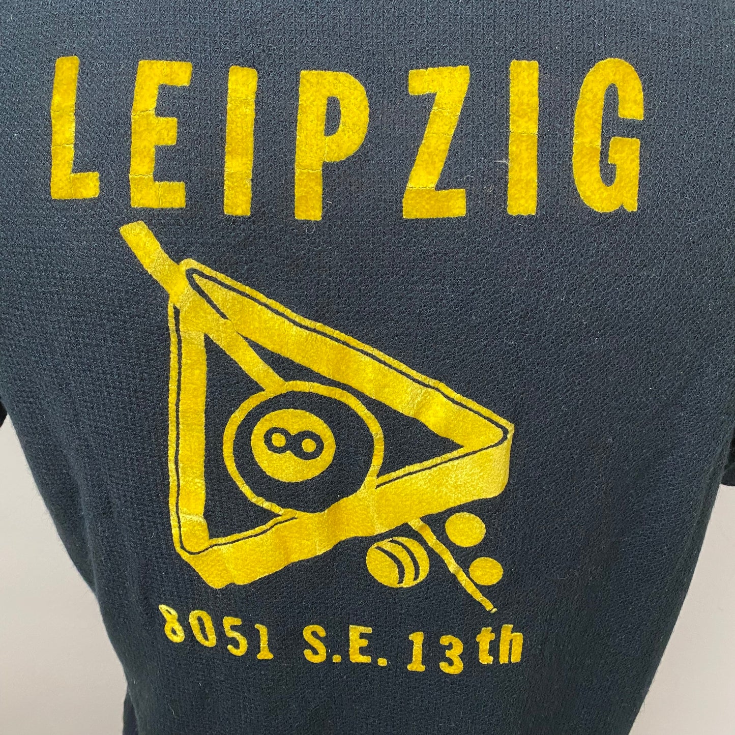 1970s Leipzig Tavern Portland Bowling Shirt, Hilton Polo Size Large, Flocked, Chain Stitch
