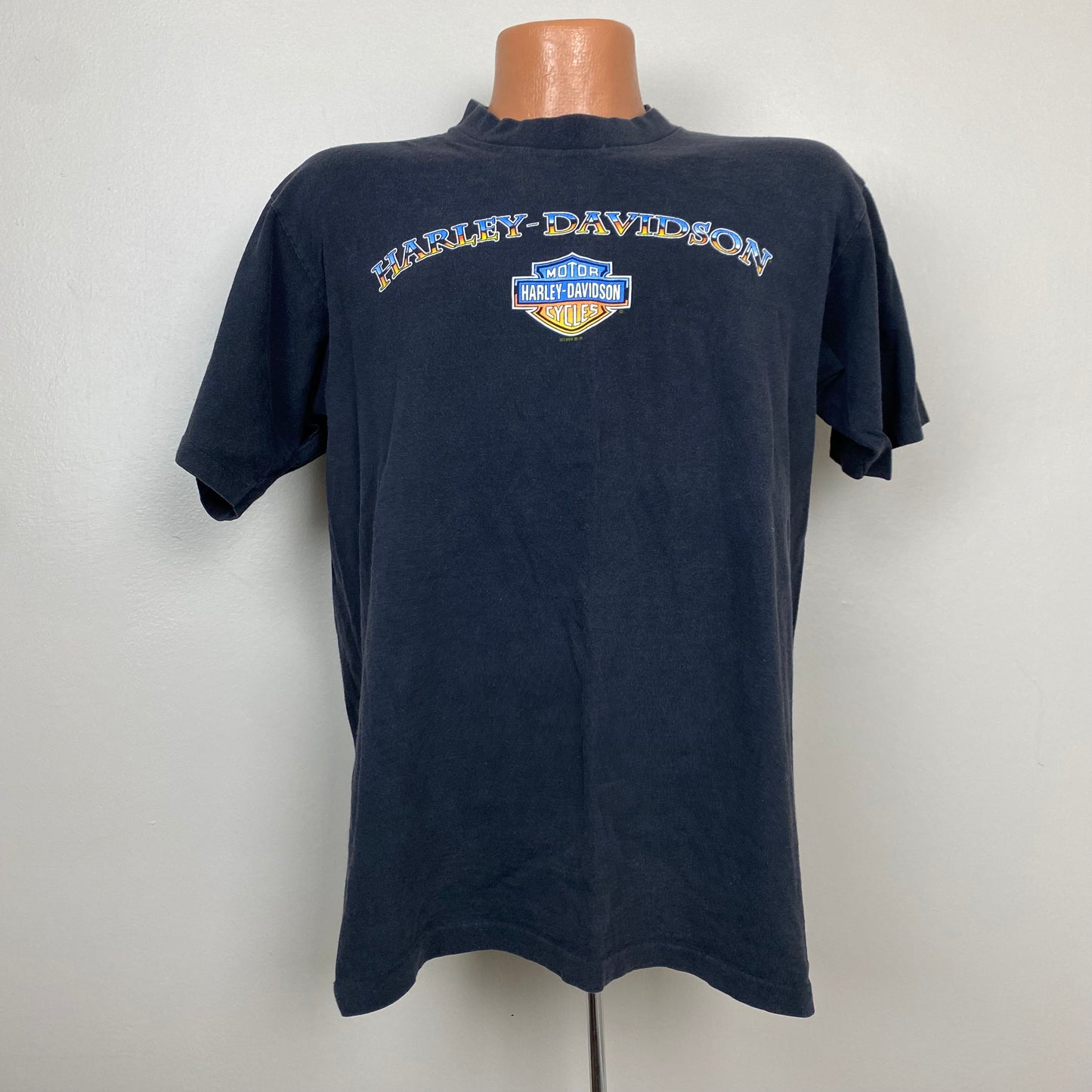 1990s Harley Davidson Motorcycles T-Shirt, Size M/L, Gene Lummus Asheville, NC, Holoubek 1996