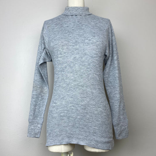 1970s Thermal Turtleneck Long Sleeve T-Shirt, Grey, Hanes Size S/M