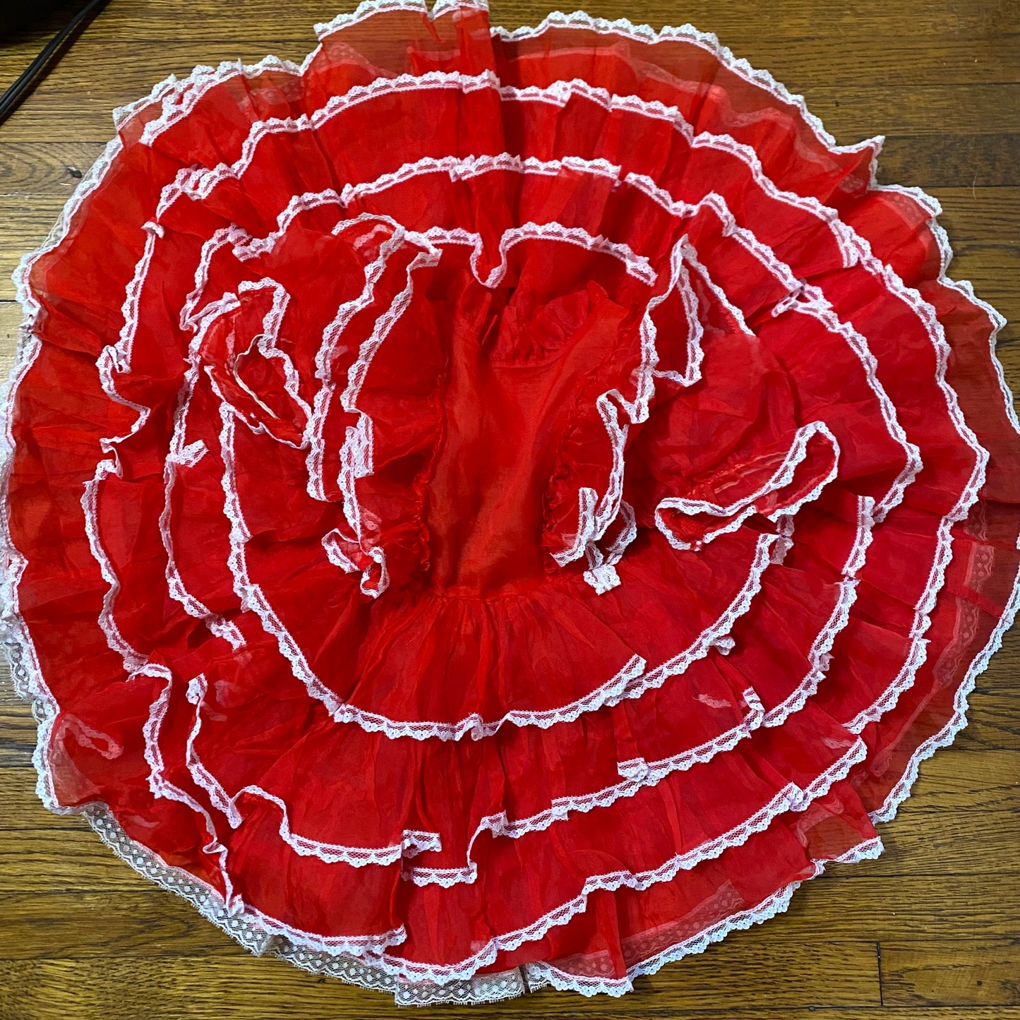 1980s "Fancy This" Sheer Red Frilly Dress, Size 3/4