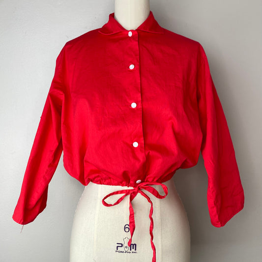1950s Red Blouse, J’nettes Size S/M, Drawstring Waist