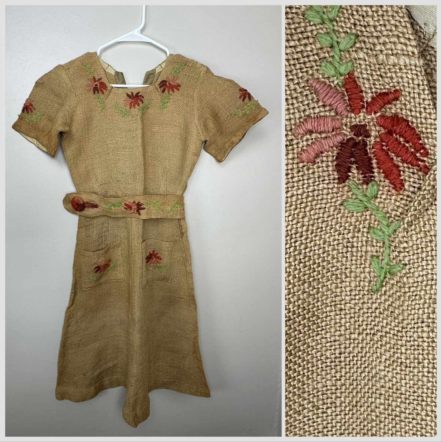 1930s/40s Burlap Dress, Size XS, Upcycled Standard Railroad Bean Bag