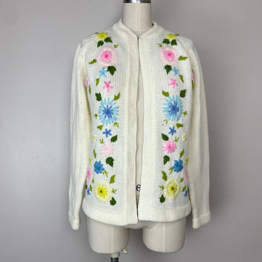 1960s/70s Floral Embroidered Cardigan Sweater, Miss Holly, Size S/M