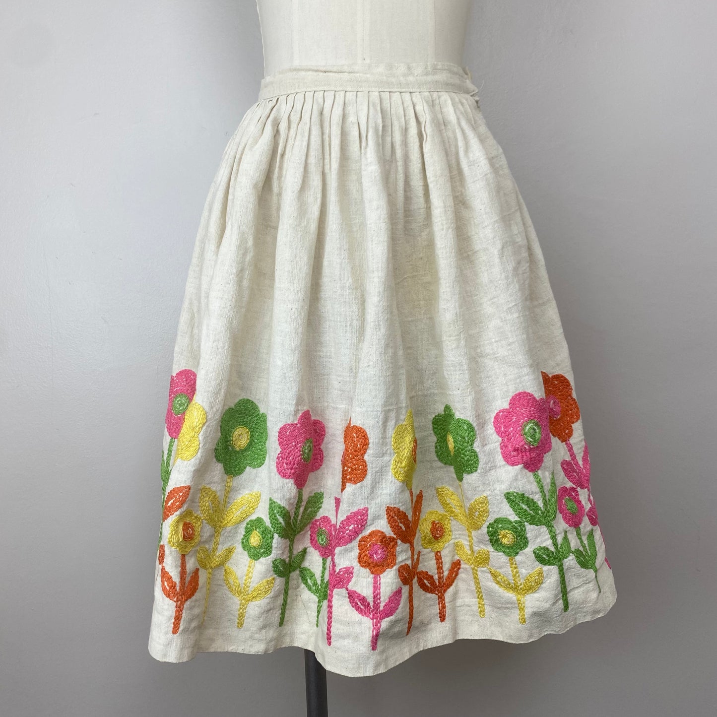 1950s Full Skirt with Floral Embroidered Border, Size XS, Abby Michael Ltd