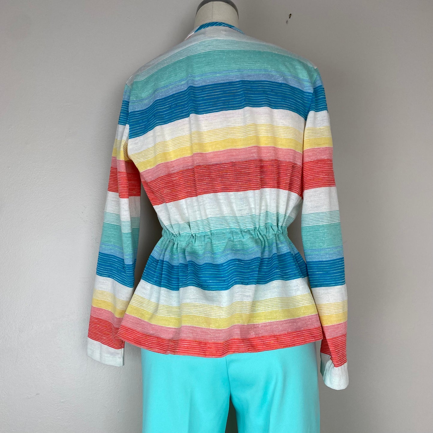 1970s Sears Mates Striped T-Shirt and Cardigan, Size Medium, Rainbow Space Dye