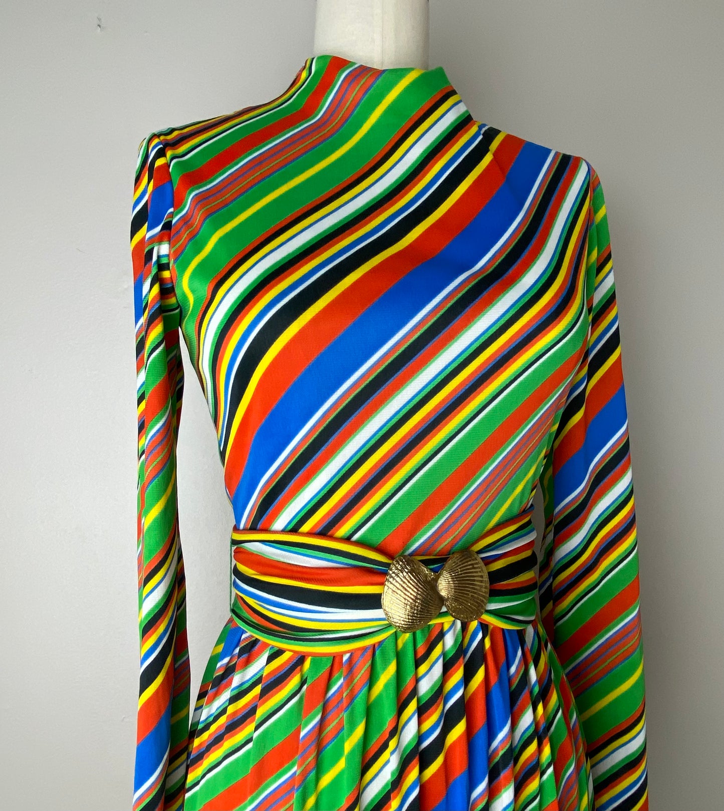 1970s Rainbow Stripe Maxi Dress, Fred Perlberg Size XS