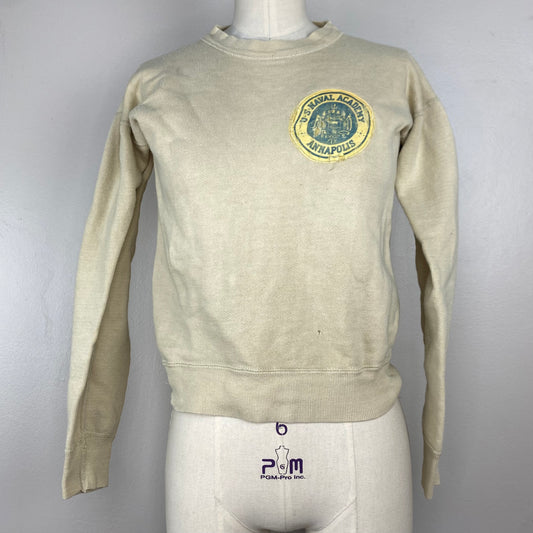 1950s Tan Penney’s Sweatshirt, Blank with U.S. Naval Academy Patch, Youth Large/Adult XS