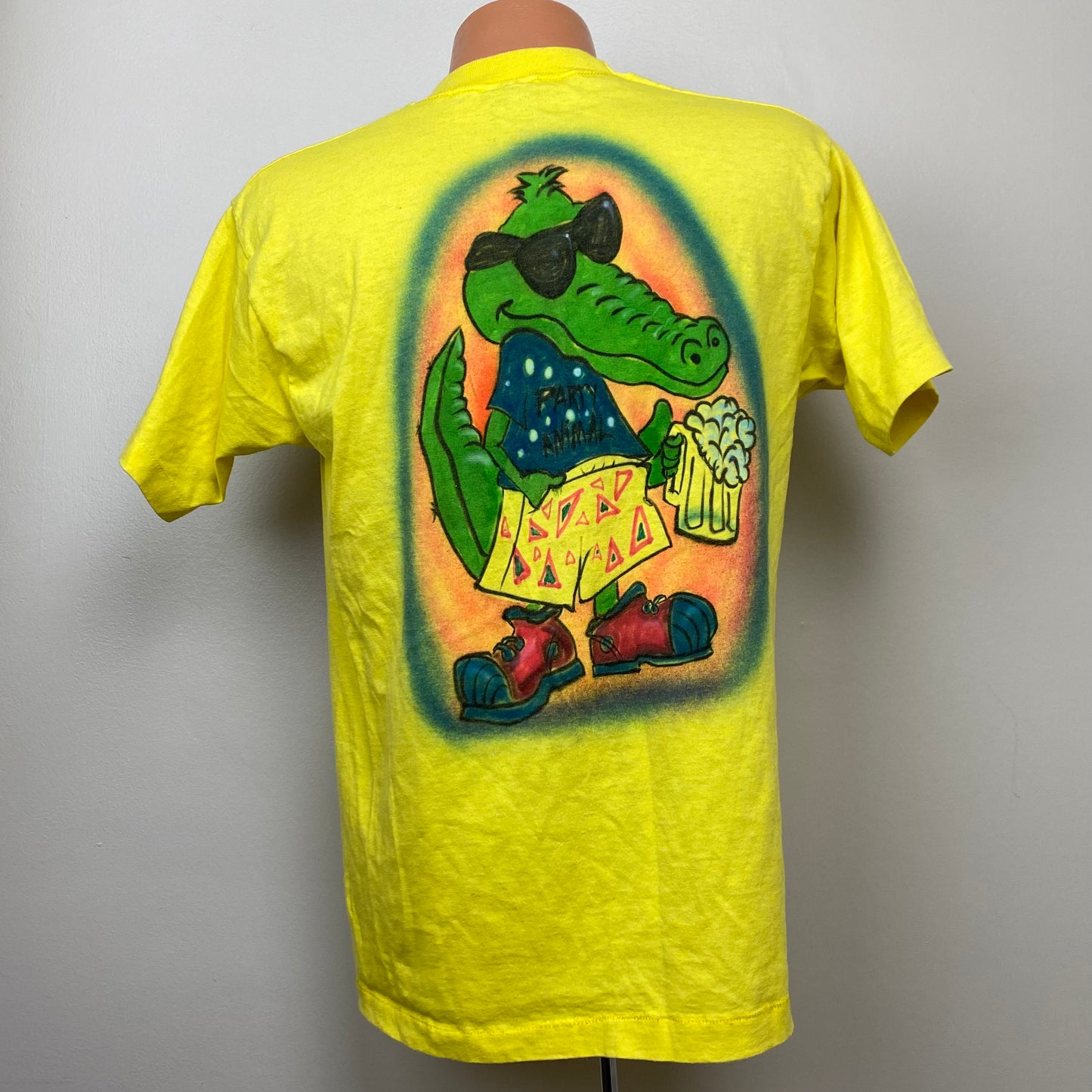 1980s Airbrushed T-shirt, Screen Stars Size Medium, Cool Party Animal Alligator Drinking Beer