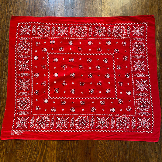 1950s Red Bandana, Elephant, Fast Color, 100% Cotton, Selvage Edge