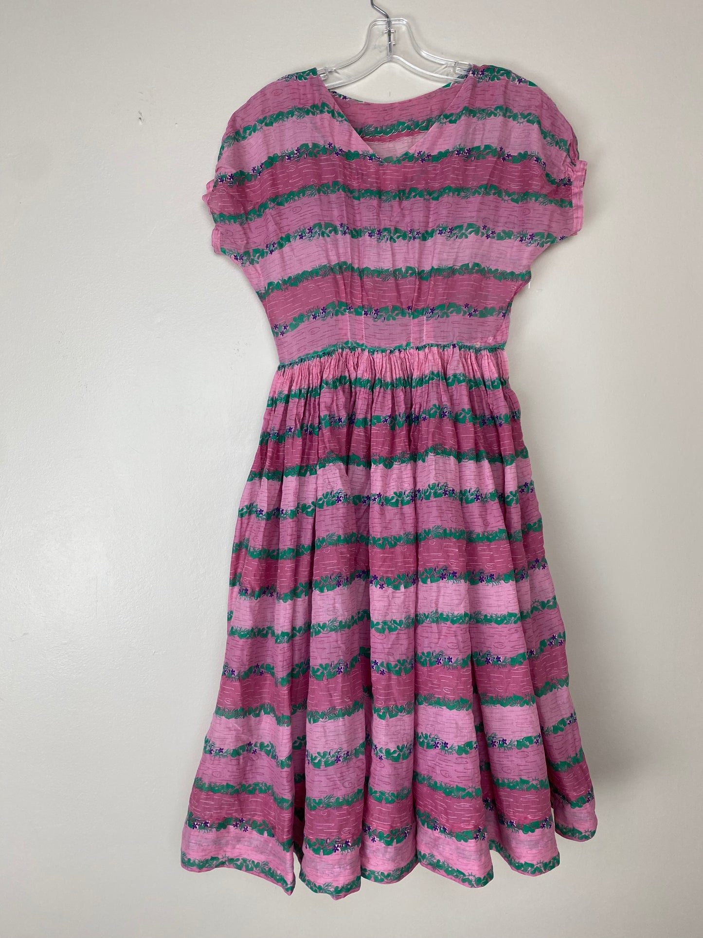 1950s Sheer Floral Stripe Dress, Heart Vine, Size XS/S