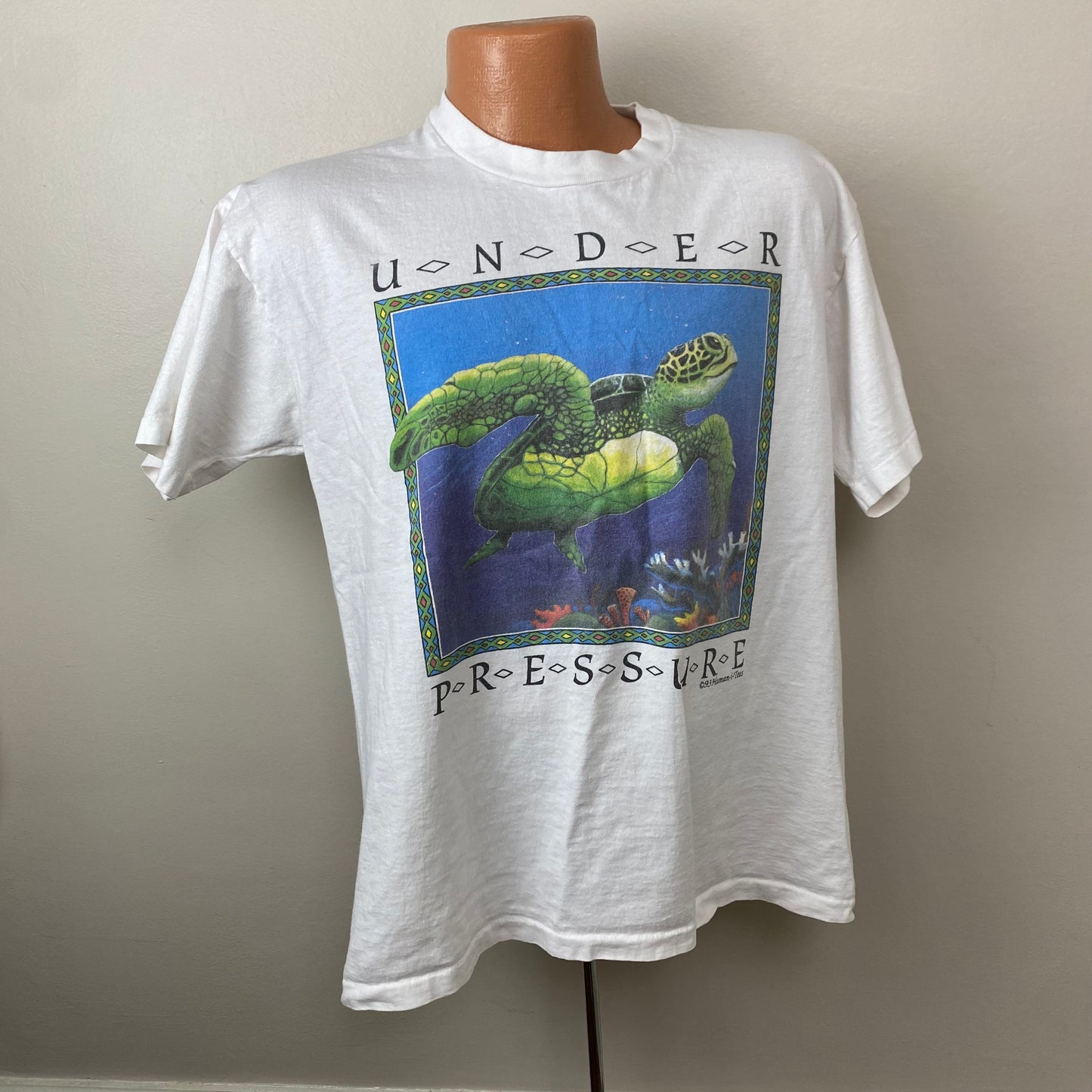 1990s Human-i-Tees Turtle T-Shirt, Size Large, Under Pressure