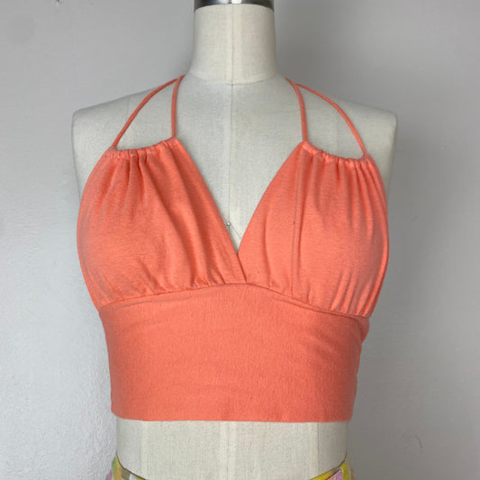 1970s Orange Knit Cropped Halter Top, John Craig London, Size XS/S