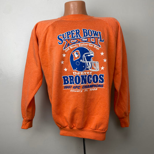 1980s Denver Broncos Sweatshirt, Trench Size Large, Super Bowl XXII 1988
