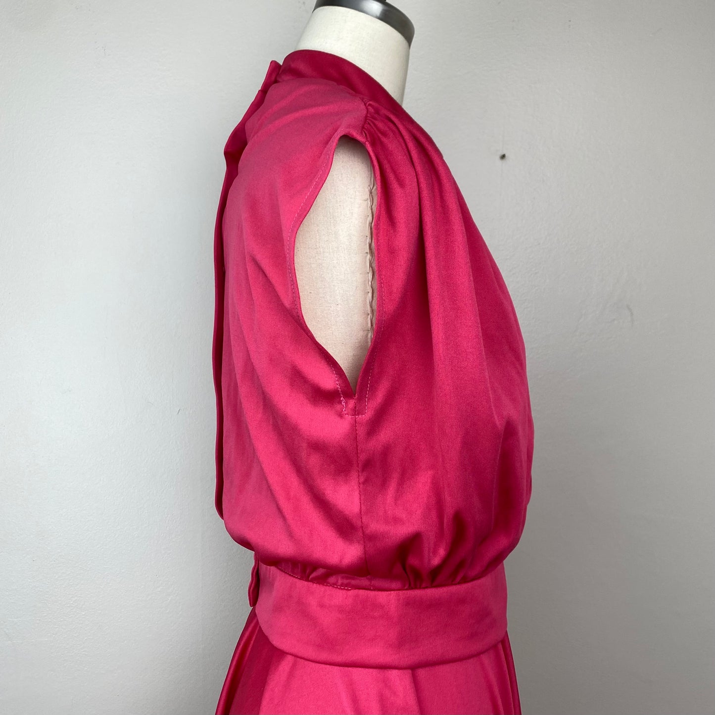 1970s Pink Disco Set, Size XS, Sleeveless Blouse and Midi Length Circle Skirt