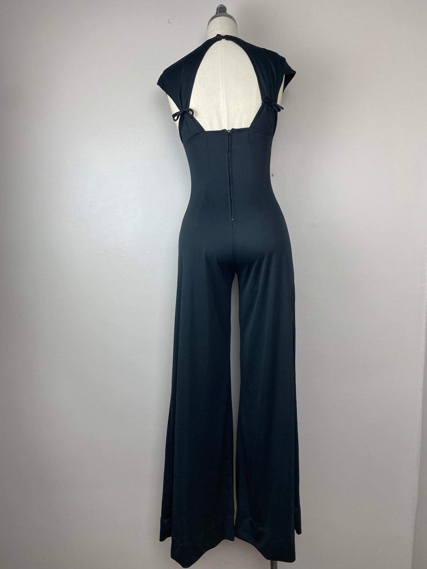 1970s Black Bell Bottom Jumpsuit, Act I, Size XS