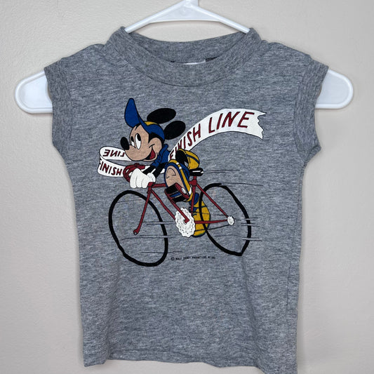 1980s Mickey Mouse Bicycle Sleeveless T-Shirt, Kids Size 6/7, Walt Disney Muscle Tee