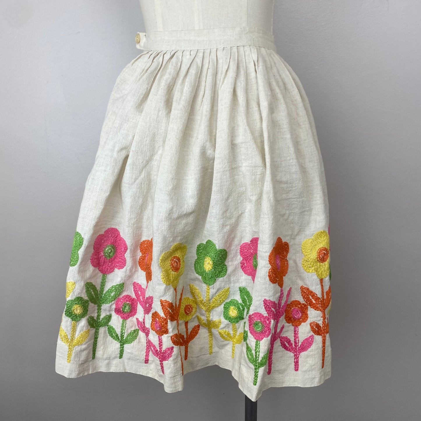 1950s Full Skirt with Floral Embroidered Border, Size XS, Abby Michael Ltd