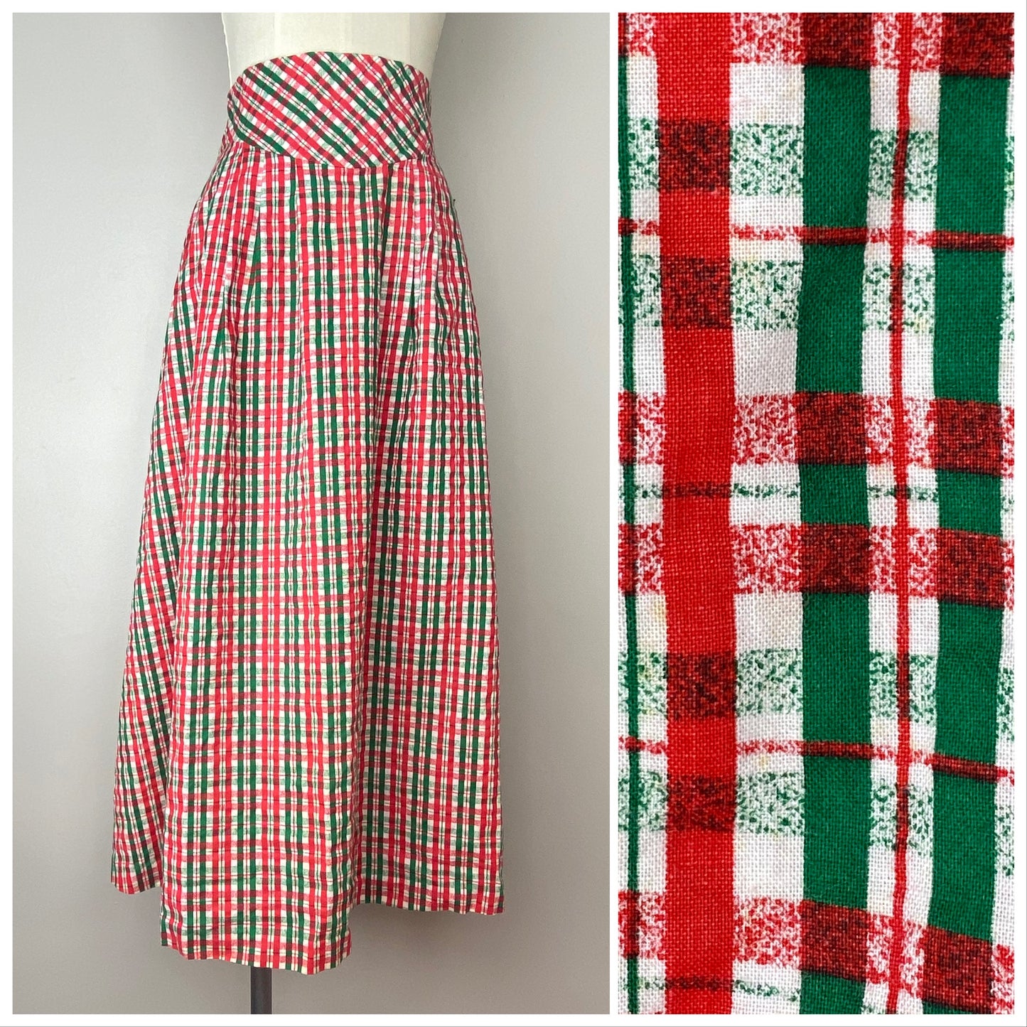 1940s/50s Christmas Plaid Midi Skirt, Size Small