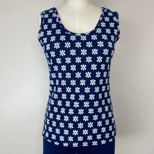 1960s/70s Navy Blue Floral Tank Top, Size Small