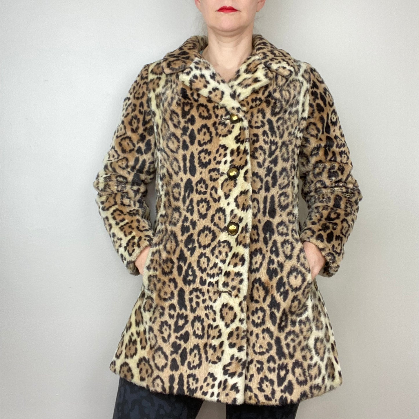 1960s/70s Leopard Print Faux Fur Coat, La Sport, Size XS-Small