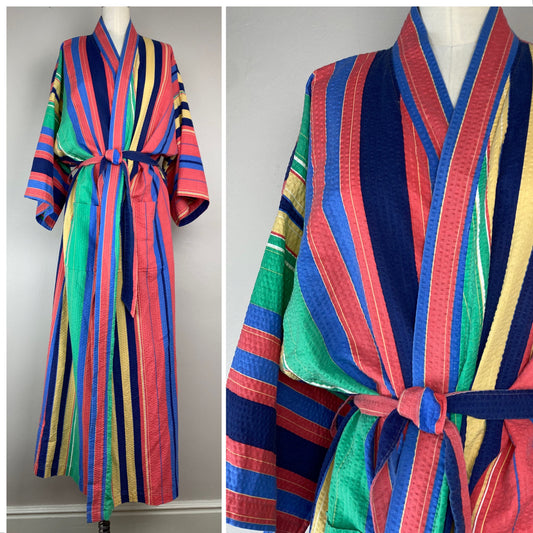1980s Seersucker Robe, Christian Dior Monsieur, Bold Stripes