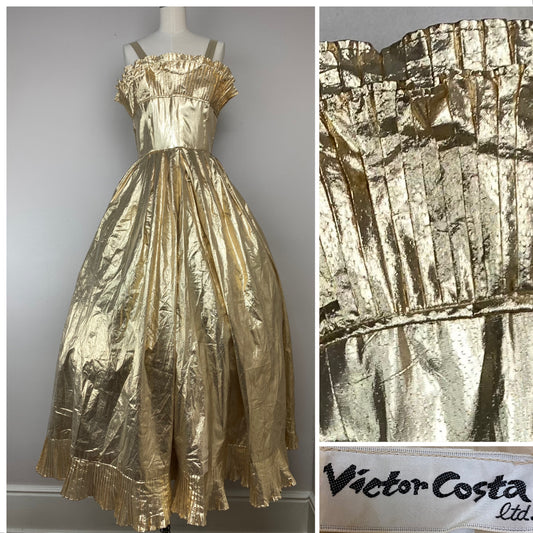 1980s Victor Costa Gold Lame Dress, Size Medium, Altered (please read description)