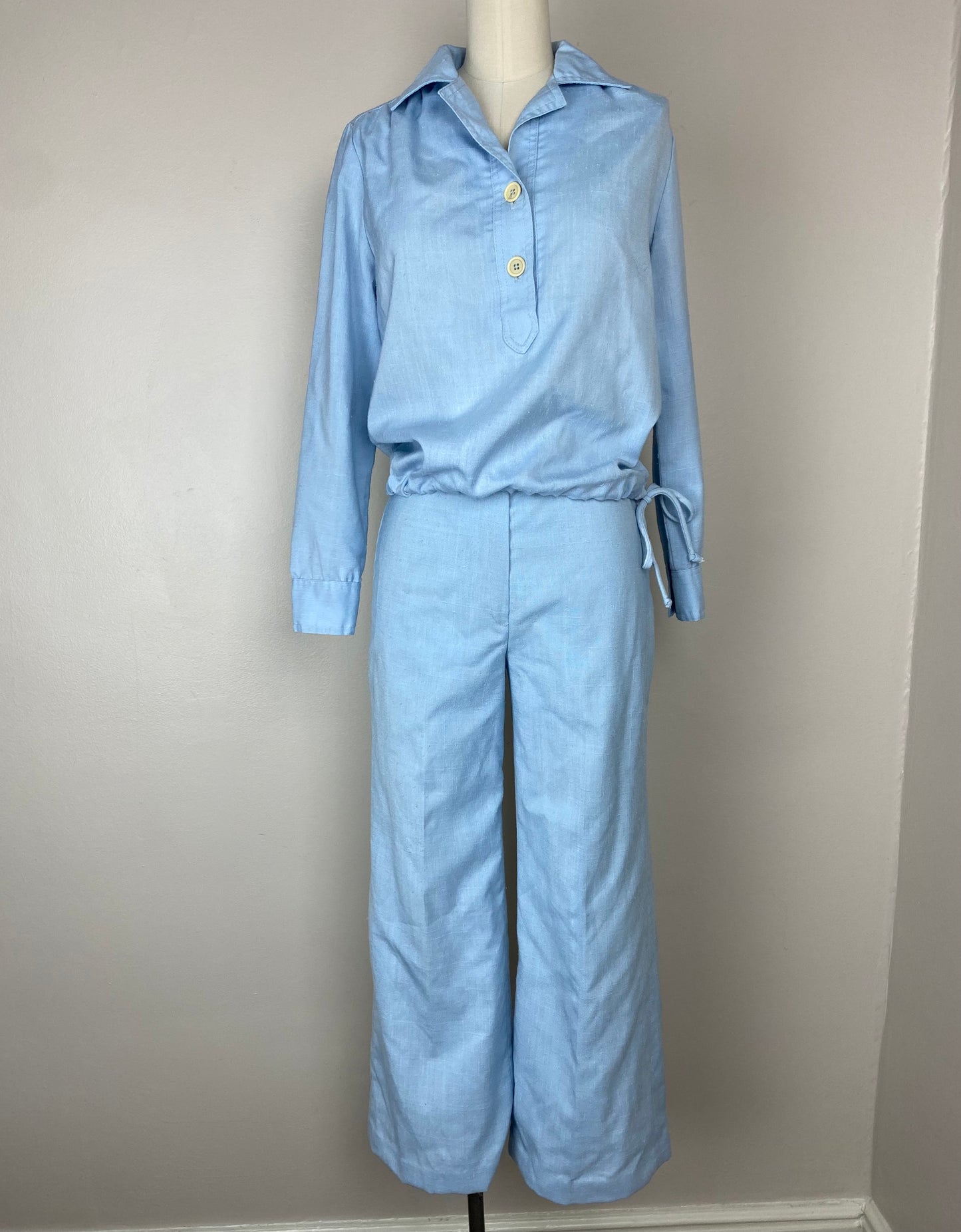 1970s JH Collectibles Shirt and Pants Set, Size XS, Pastel Blue, Nautical