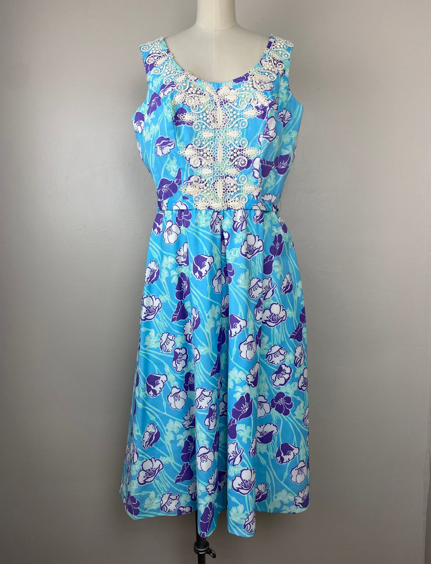 1970s Lilly Pulitzer Midi Dress, The Lilly Size M, Blue Floral Fit and Flare