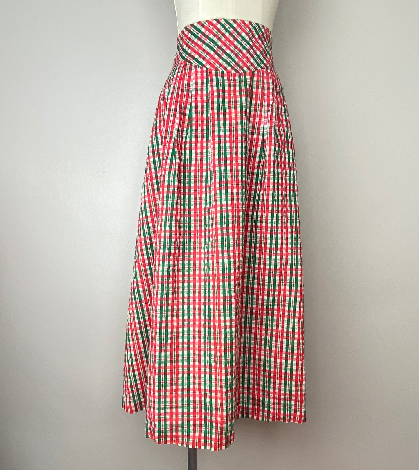 1940s/50s Christmas Plaid Midi Skirt, Size Small