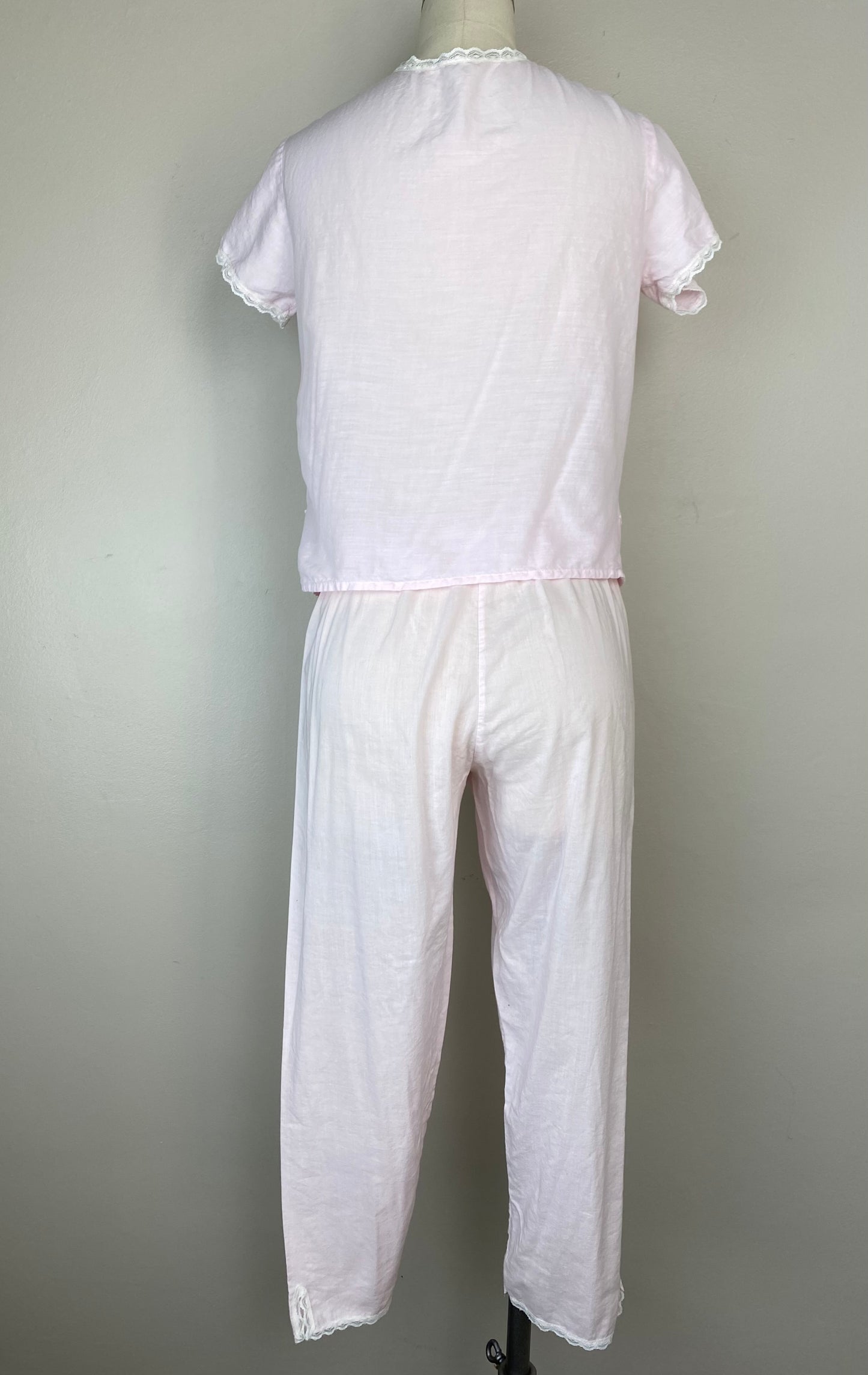 1950s Pastel Pink Pajamas, Size XXS/XS, Matching Top and Cropped Pants