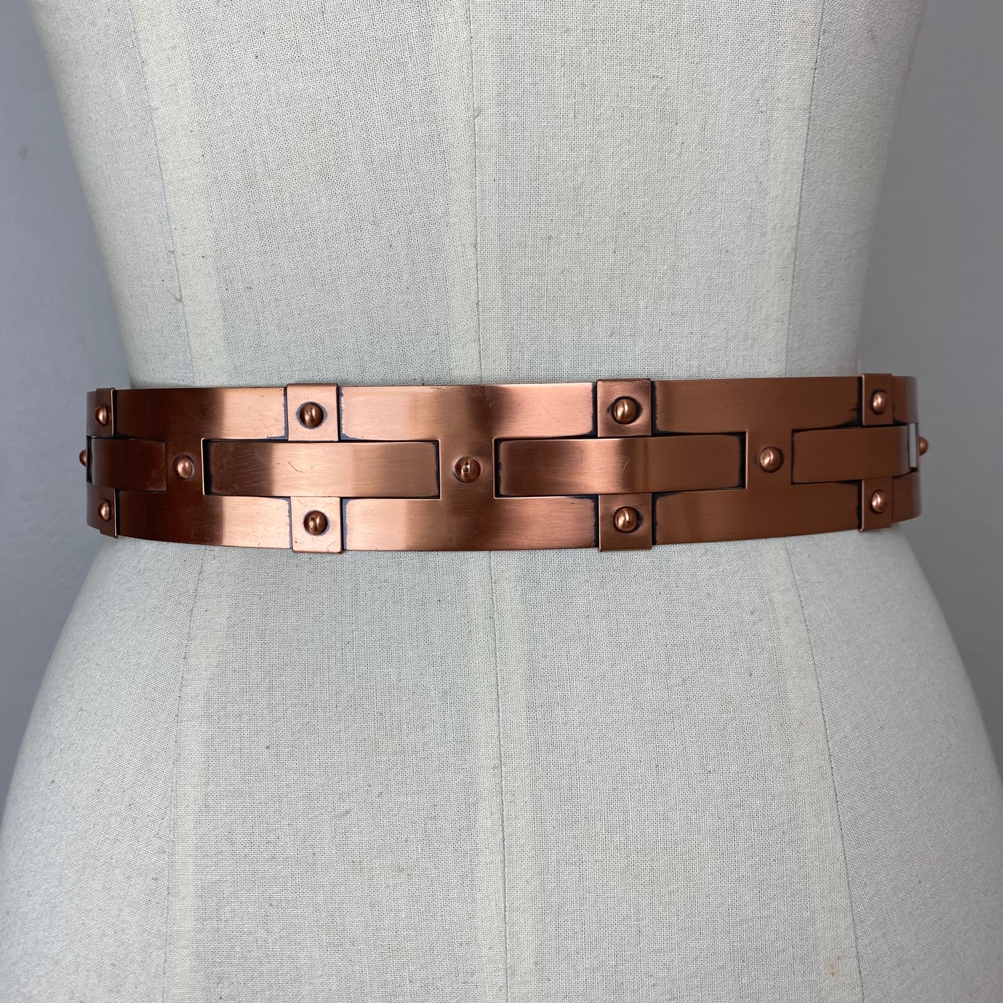 1950s Renoir Copper Belt, Size Small, Basket-weave with Chain, Signed