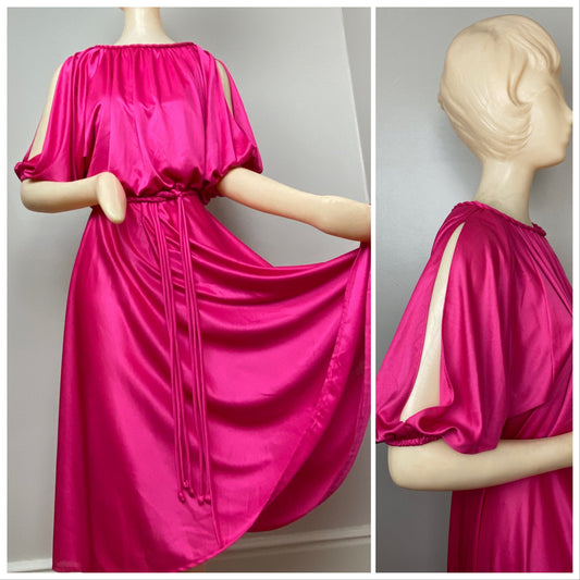 1970s/80s Bright Pink Dress, Themes, Sleeve Cut Outs, Size Medium