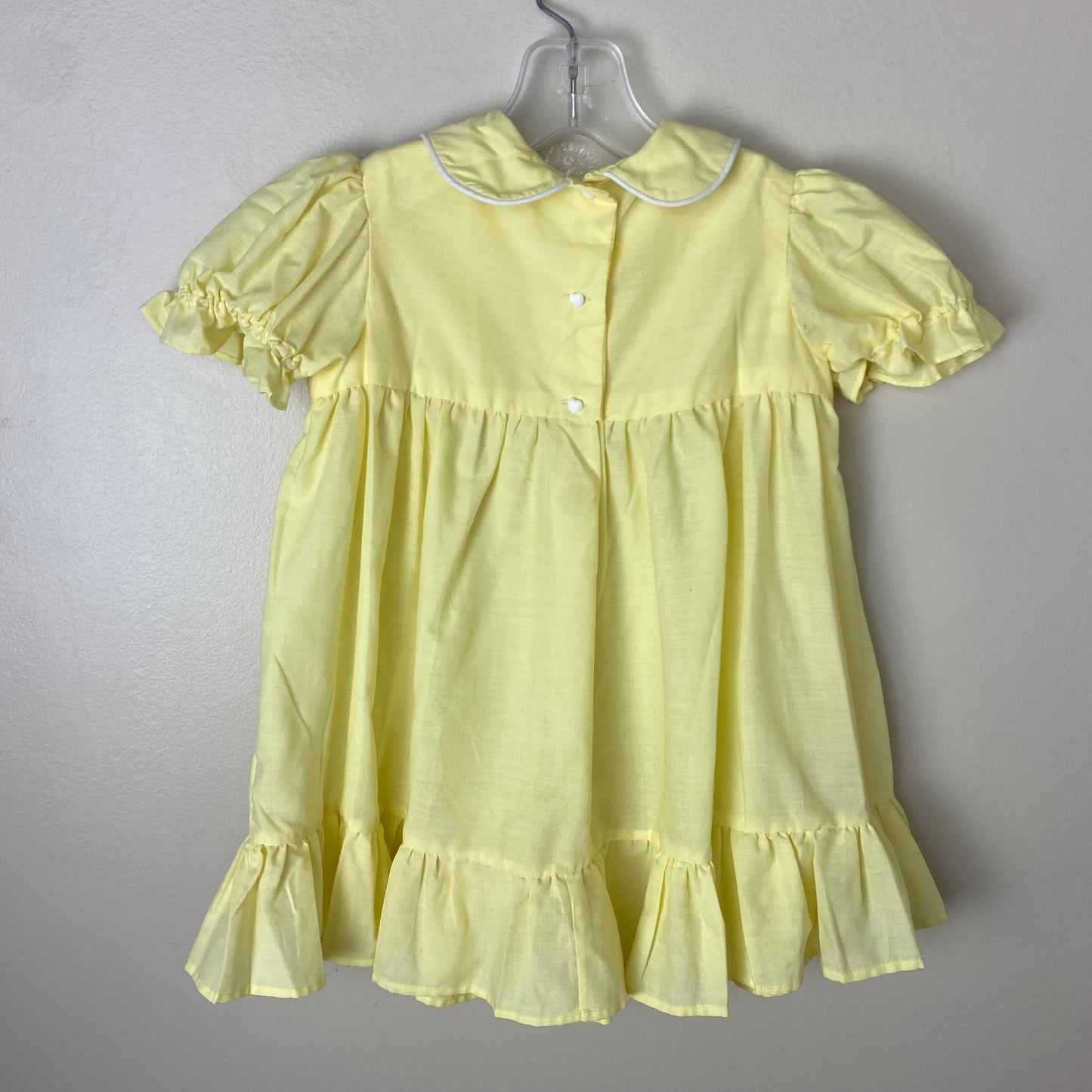 1980s Rainbow Stripe Pinafore Dress and Yellow Puff Sleeve Dress, Size 4T