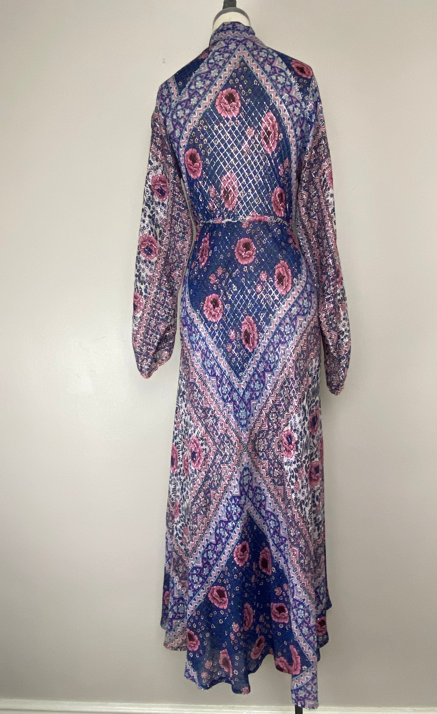 1970s Sultana by Adini Maxi Dress, Purple Floral with Metallic Thread ...