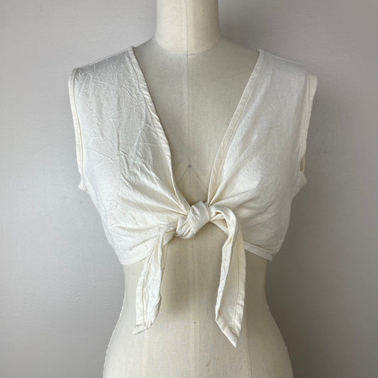 1990s Cream Cropped Tie Front Blouse, Elan, 90s does 70s