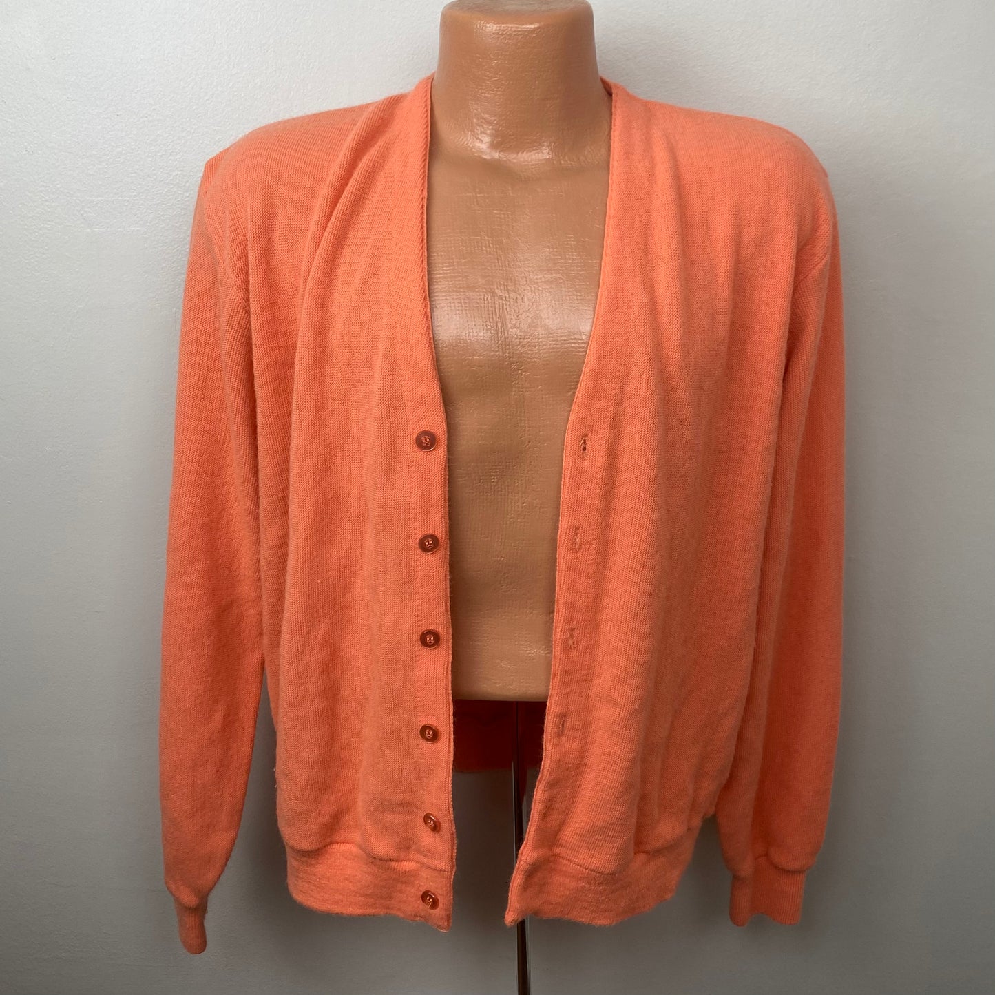 1960s/70s Men's Orange Cardigan Sweater, Sportswear Size XL