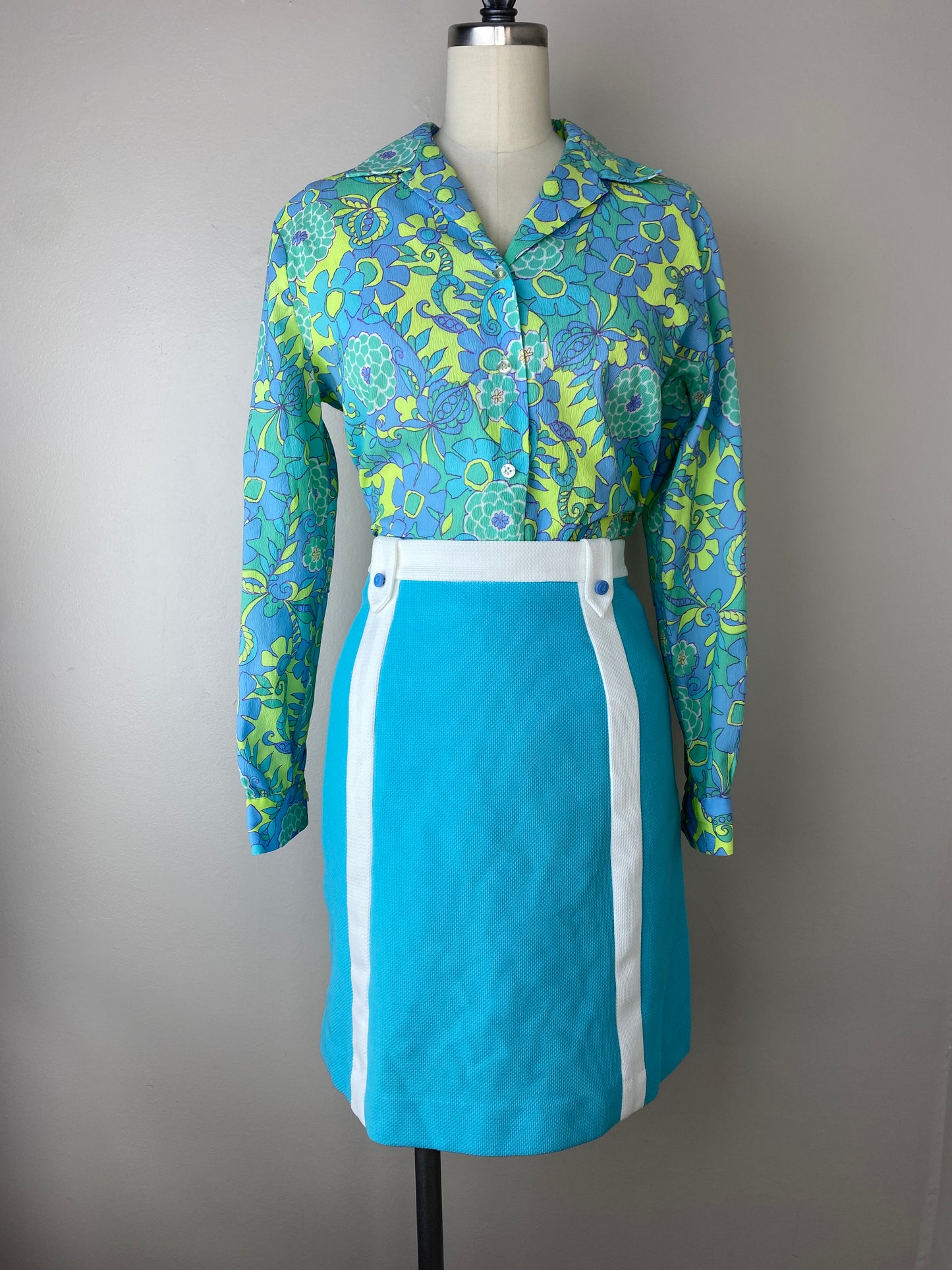 1970s Aqua Mini Skirt, Quantum Sportswear Skort, Size XS/S, Tennis, Golf