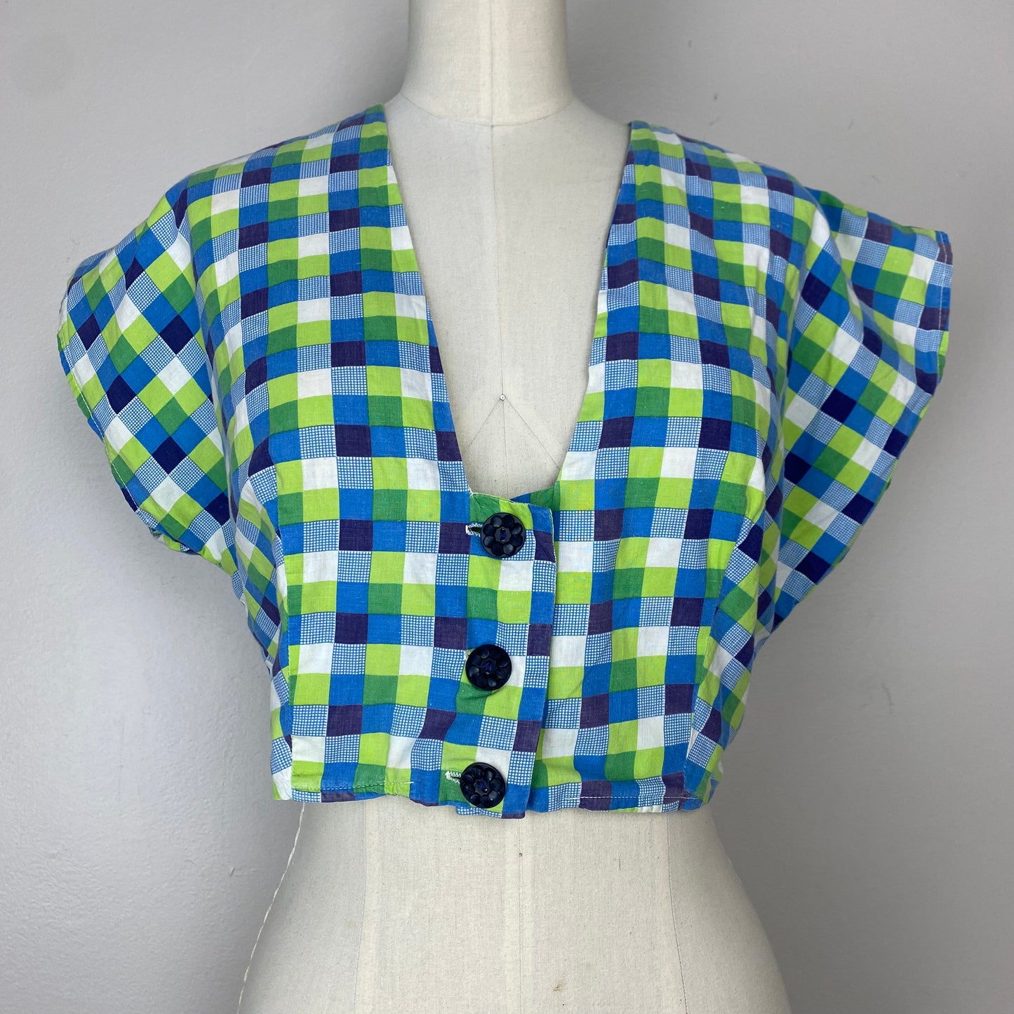 1940s/50s Plaid Crop Top, Size Small, Handmade