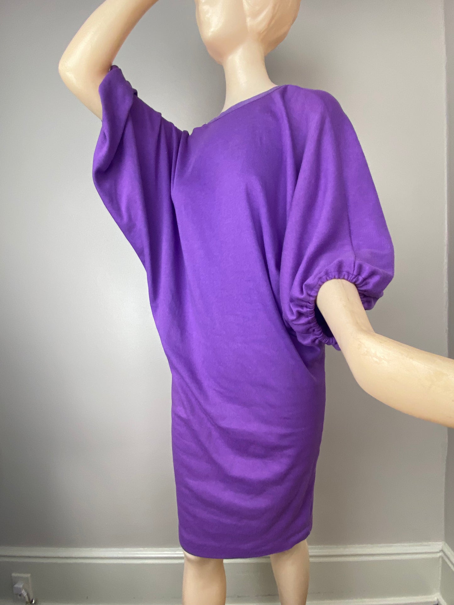 1980s Purple Batwing Sleeve T-Shirt Dress, Frederick’s of Hollywood, Size XS-Med