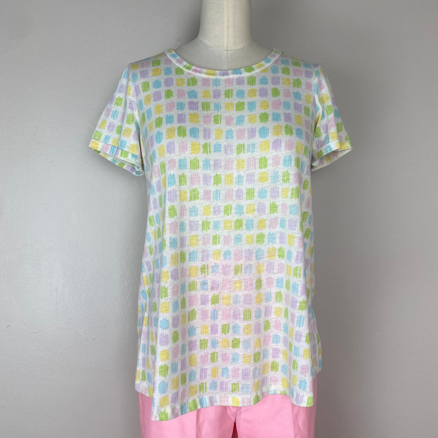 1970s Maternity T-Shirt, Size Small, Pastel Scribbles