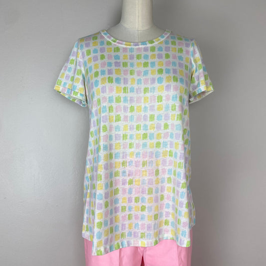 1970s Maternity T-Shirt, Size Small, Pastel Scribbles