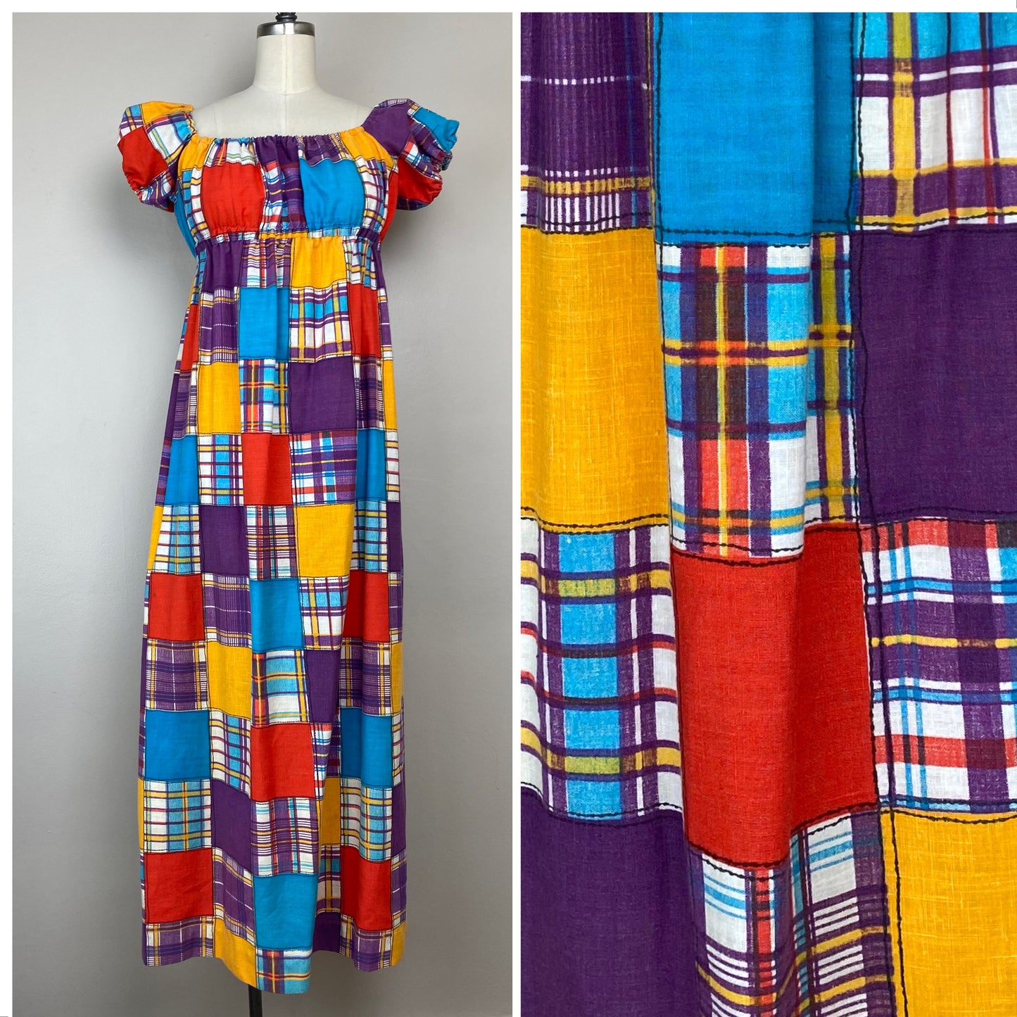 1970s Patchwork Print Dress, Byer Size XS/S